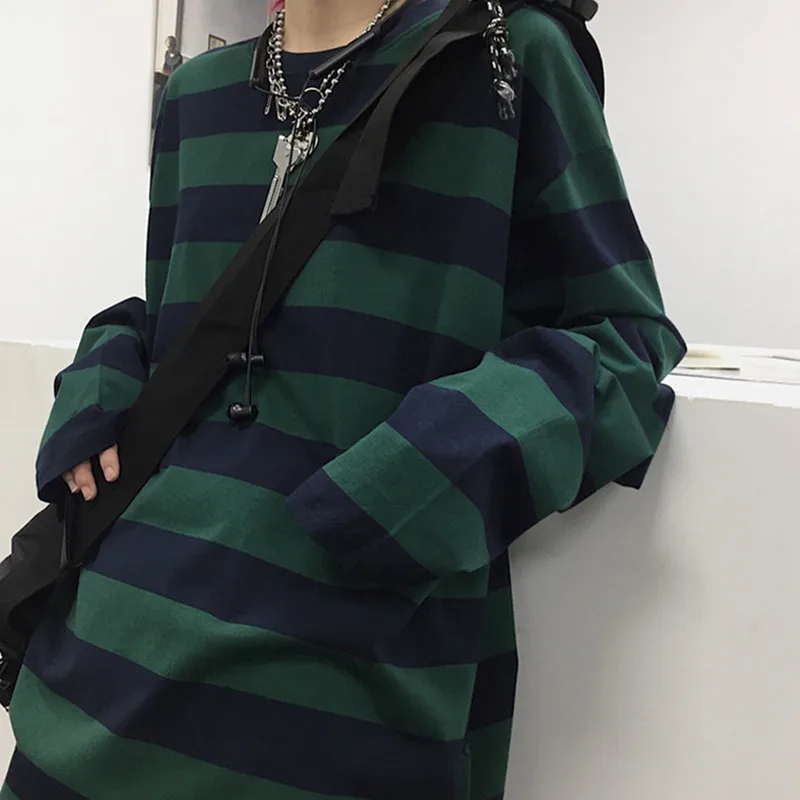 

Y2K Clothes Striped Shirt Women Men Oversized Harajuku Shirt Fall Long Sleeve Tops Vintage Green Gothic Grunge Clothes