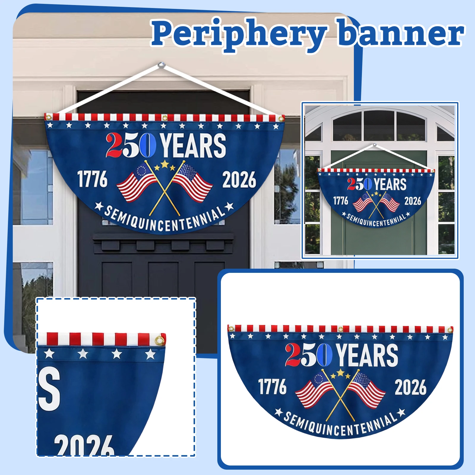 250th USA Anniversary Half-Round Bunting Flag Commemorative Decorative Banner for Parades Town Events Home Garden Decor