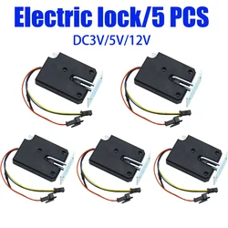 Small cabinet door lock DC3v5v12v mini plastic titanium wire electric control lock mail box electric lock with feedback 5pcs