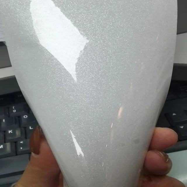 PET Ultra Glossy White Pearl Glitter Metallic Vinyl Wrap Film Roll With Air Release Self Adhesive Car Wrapping Motorcycle Decal