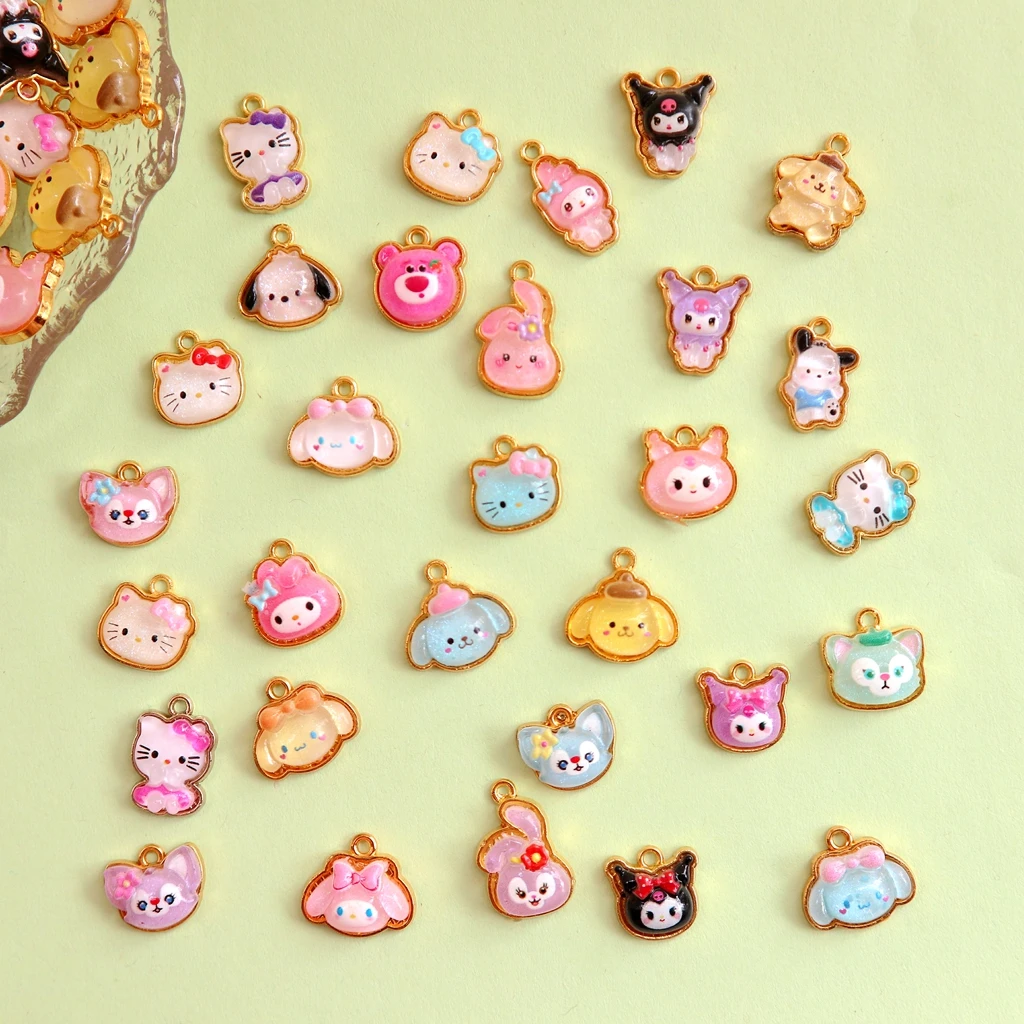 

30PCS Mini Sanrio Hello Kitty Kuromi Resin Metal Pendant Cartoon Anime Cat Cute Charm DIY Necklace Bracelet Jewelry Accessory