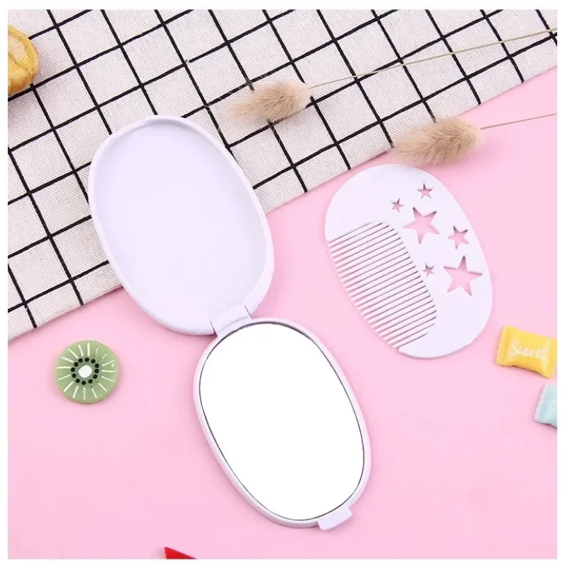 Ensemble de petits peignes à miroir, miroir de maquillage pliable Portable avec peigne, cadeau pour fille, outil de maquillage, miroir de vanité, dessin animé de voyage mignon