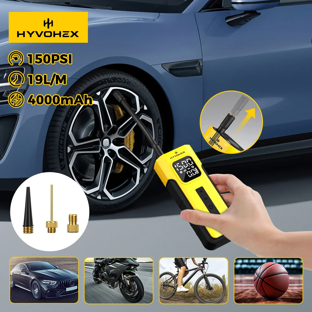 

Новый портативный беспроводной насос для накачивания шин HYVOHEX C2, 100% рабочий цикл, 4000 мАч, автомобильный воздушный компрессор, светодиодный воздушный насос для автомобилей, велосипедов