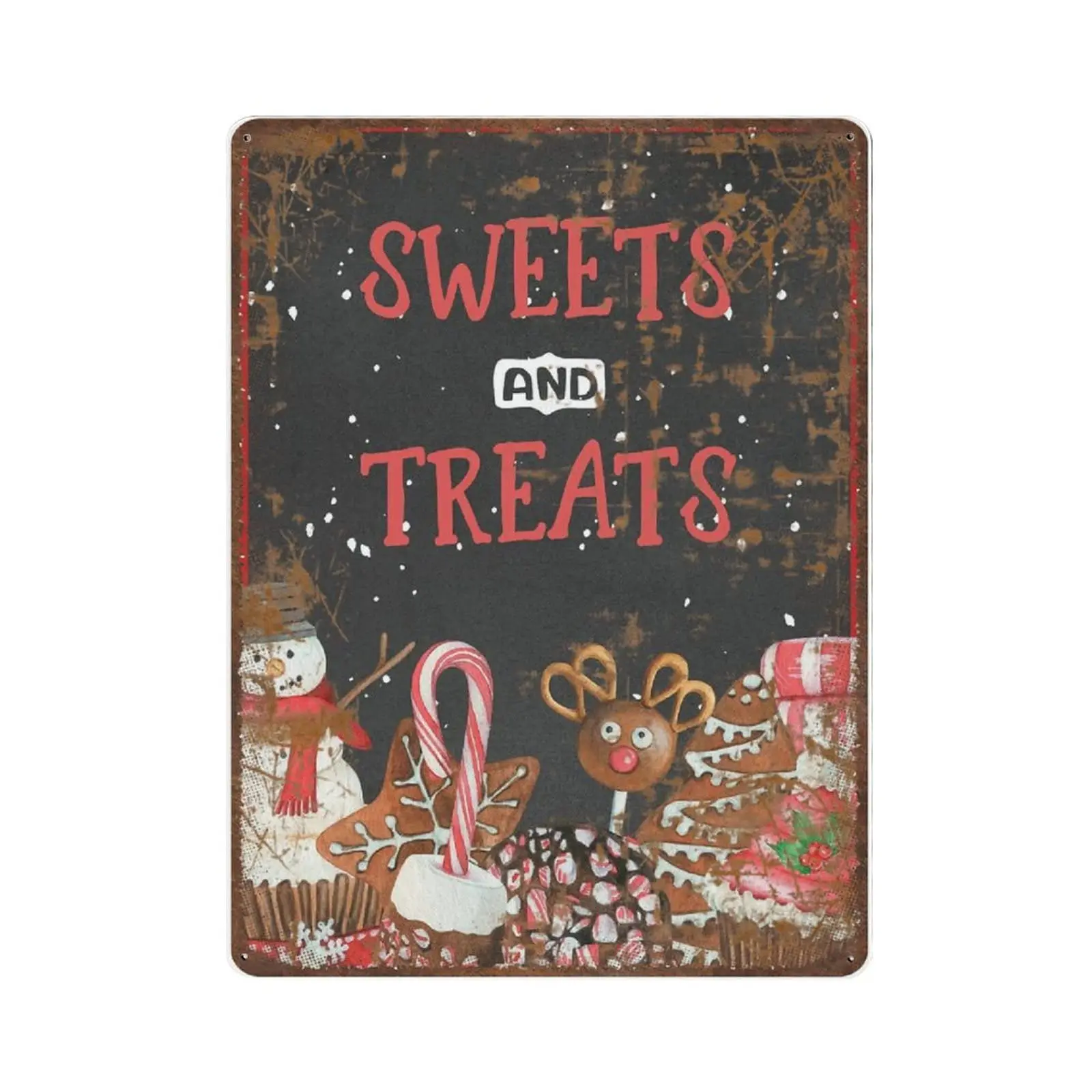 Vintage Thick Metal Tin Sign-Christmas Sweet Treats Bar Sign， Sweets Table Sign Cookies Snowman Winter Party Decor，Funny Signs f