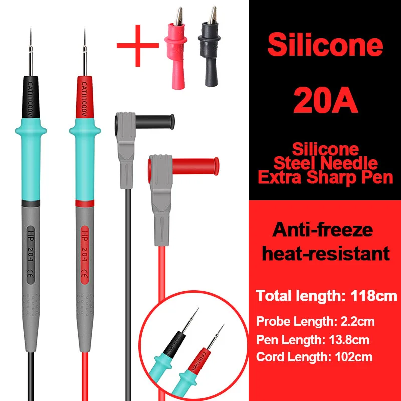 1000V 20A Siliconen Meetsnoeren Digitale Multimeter Kabel Naaldtip Universele Sonde Test Draad Alligator Clip Voor Tester Multimetro