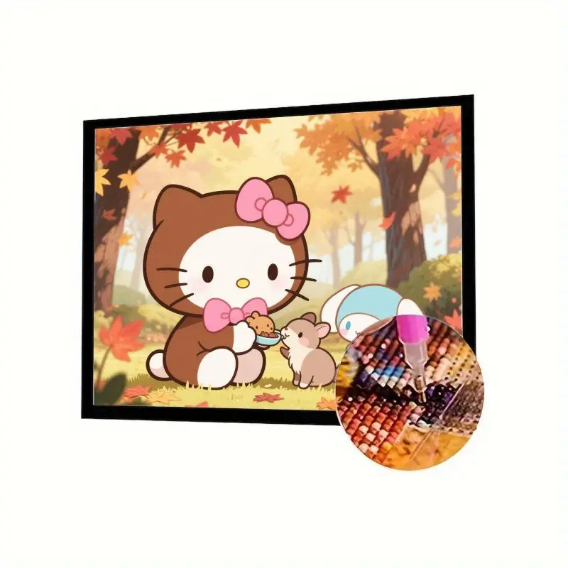 

1 шт., набор для алмазной живописи Hello Kitty Autumn Forest 5D DIY, полная дрель - милый коричневый котенок, кормление маленькой мышкой/сцены для хомяка с