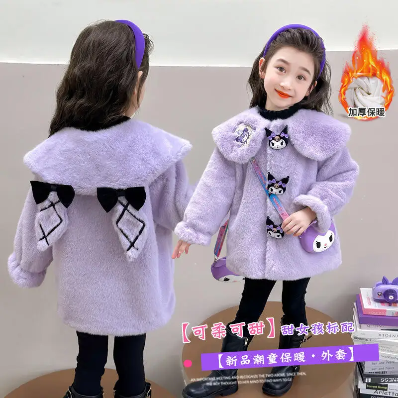 

Girls' Kuromi Cartoon Thick Coat Winter New Children's Kawaii Anime Thick Warm Casual Jacket Fashion Sweet Comfortable Soft Tops