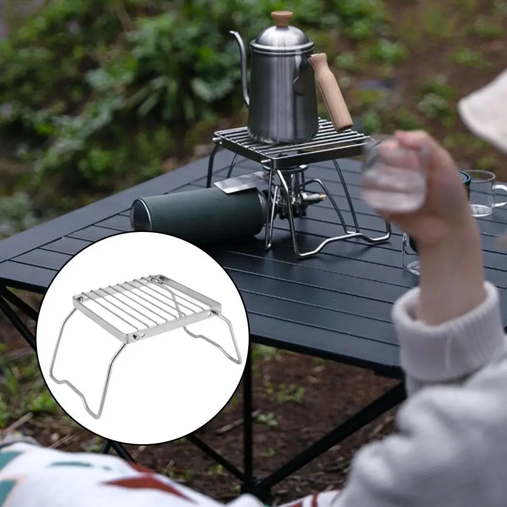 Outdoor Stainless Steel Stove Holder Foldable Portable Gas Stove Camping Campfire Cooking Stand Supplies BBQ M9I9