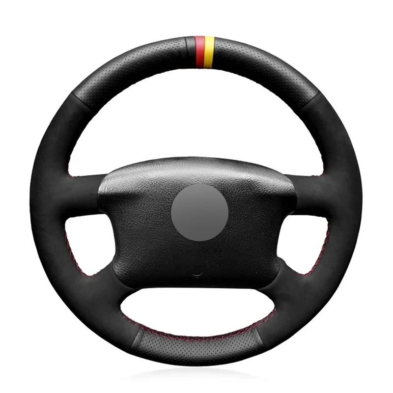 

Alcantara Real Leather Steering Wheel Cover Red Thread Black Red Yellow Stripe Car Accessoires for Volkswagen VW PASSAT B5 GOLF