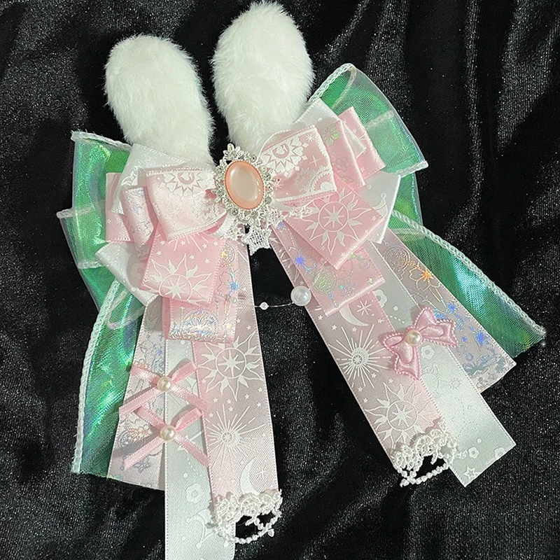 

New Luxury Lolita Bowknot Brooch Concert Anime Support Stick Rabbit Ear Dog Ear Bow Tie Clothing Accessories