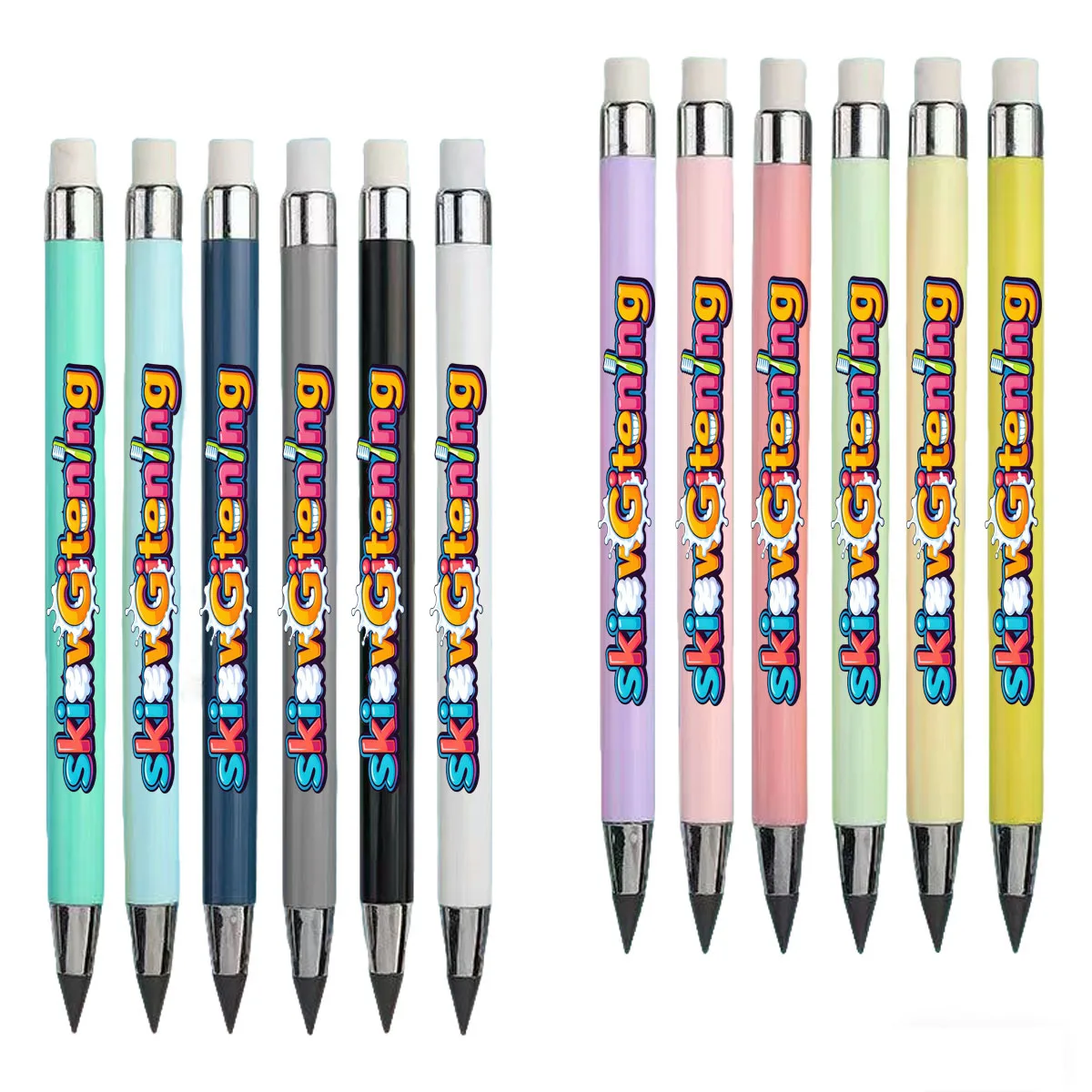 

12pcs tooth theme text pattern eternal pencil macaroon color is not easy to break pencil student sketch pencil