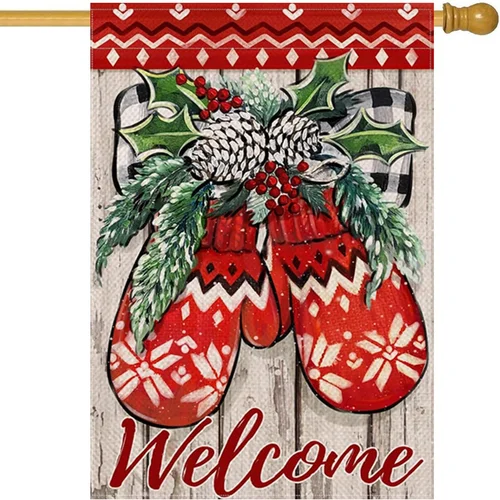 Merry Christmas House Flag 28 X 40 Inch Winter Gloves Decorative Double Sided Bu 7445002770729 AAV hhz