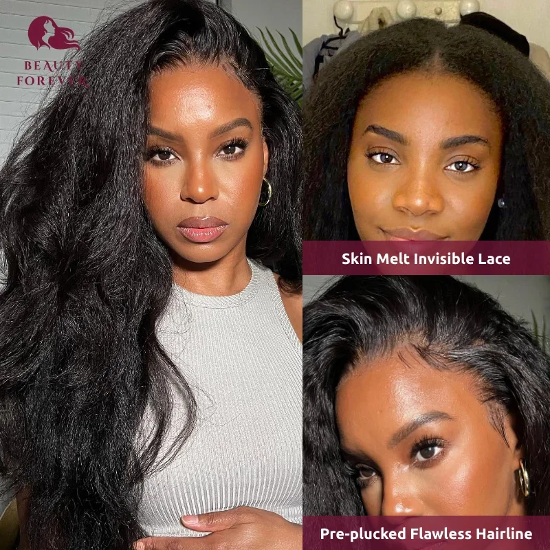 Beautyforever 13X4 Lace Frontal Perücke Echthaar Bye Bye Knots Kinky Straight Glueless Perücke Echthaar Bereit zum Tragen