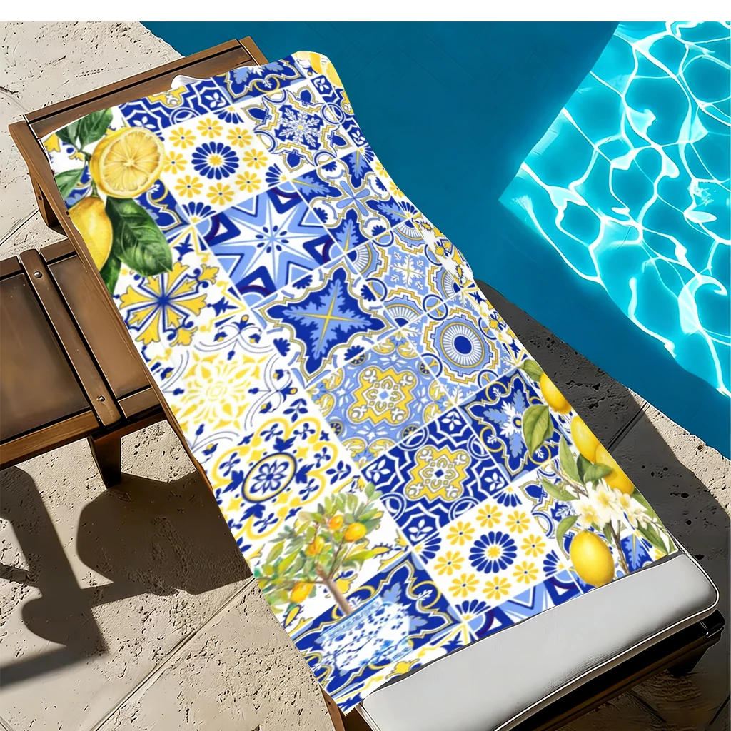 Sicilian Lemon Mandala Towel, Extra Large Microfiber Beach Towel, Sand Free Quick Dry Bath Towel for Vacation