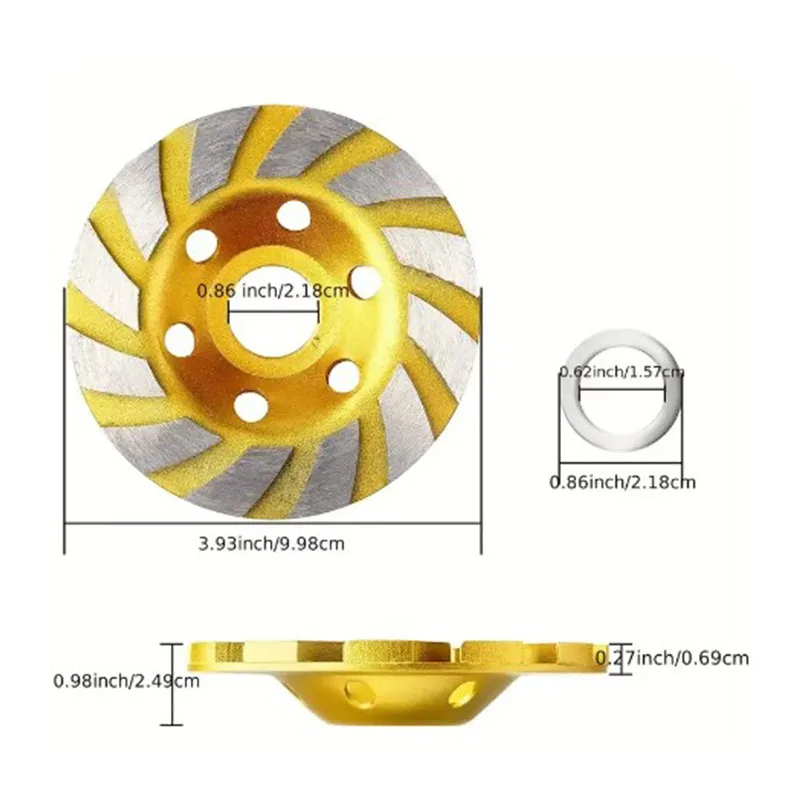 Rueda de copa de molienda de diamante Turbo de hormigón de 4 pulgadas, ruedas de amoladora angular de alta resistencia de 12 segmentos para amoladora angular