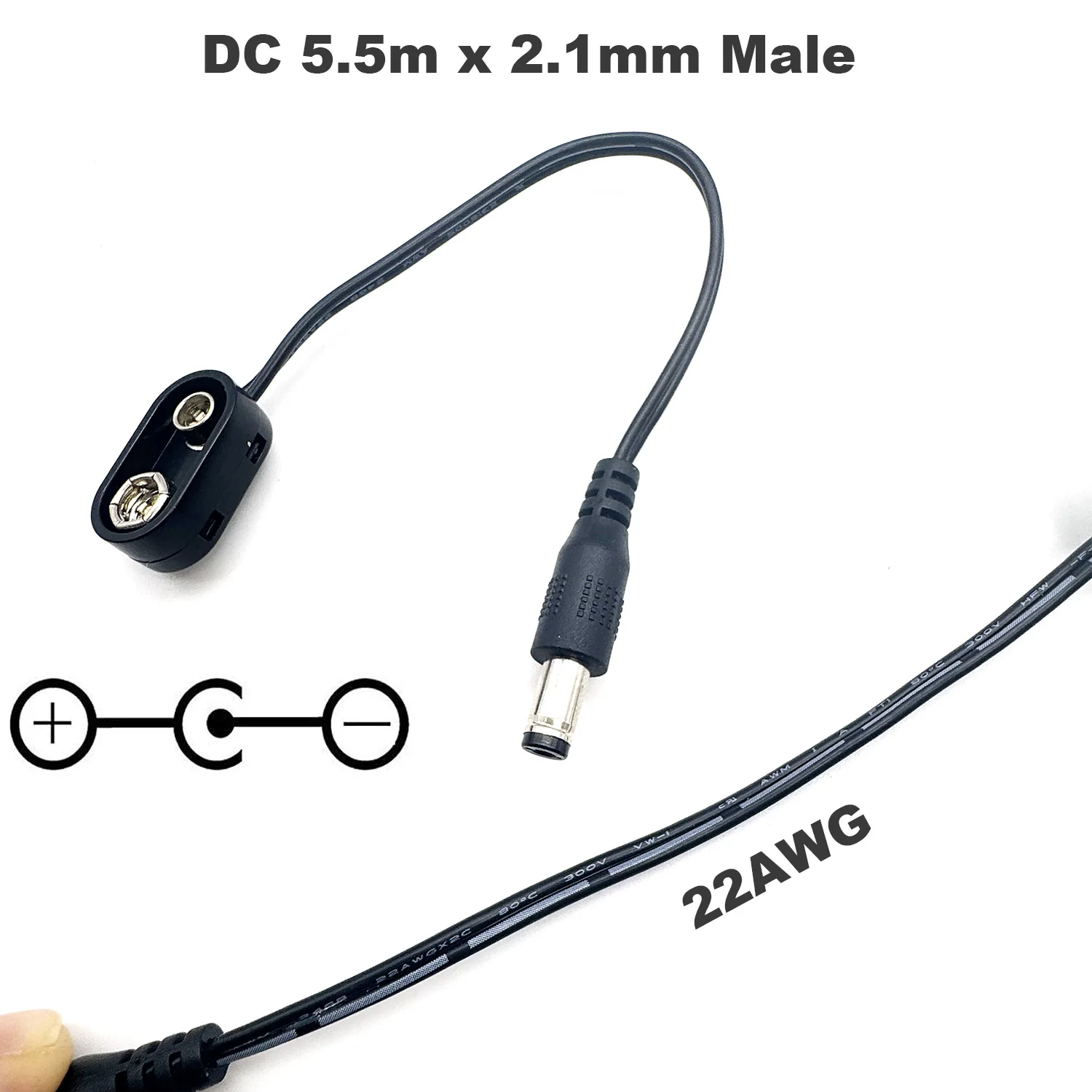 9V Battery Clip Converter DC Power Supply Cable Snap Clip Connector 5.5mm X 2.1mm Male DC Reverse Polarity Guitar Effect Pedal