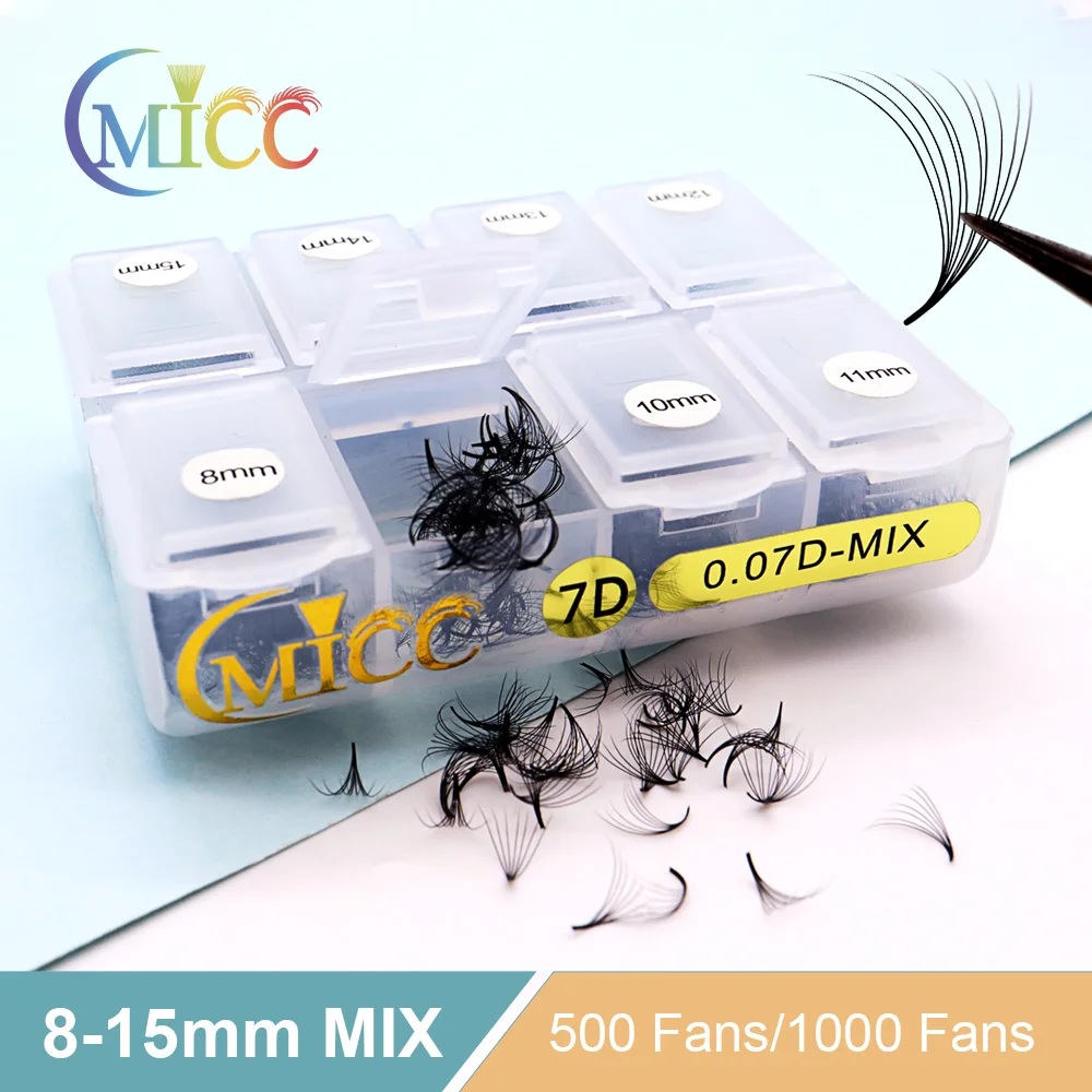 Cmicc 500/1000Fans Mixed Length Promade Slim Medium Base Sharp Pointy Stem Premade Russian Volume Loose Fans Eyelash Extensions