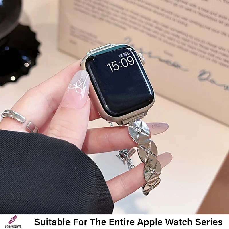 Женский металлический ремешок для Apple Watch 10, ремешок 42 мм, 41 мм, 46 мм, 44/49 мм, 45 мм, 40 мм, стальной ремень, браслет iWatch Series 9 8 7 Se 6 5 Ultra