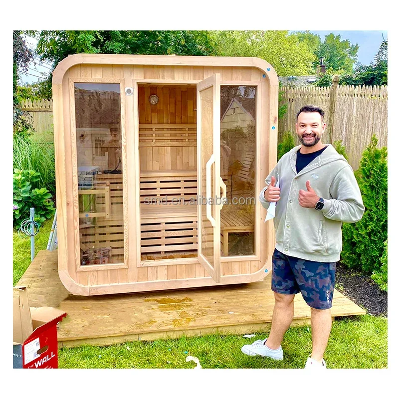 Traditional Steam Sauna, Electric stove, 4 Person Red Cedar / Hemlock Outdoor Cube Sauna