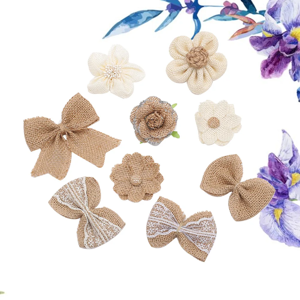 

9pcs Burlap Flower Rose Set Diy Vintage Handmade Materials For Wedding Party Decoration Craft Hat Shoe Bag Jute Centerpieces