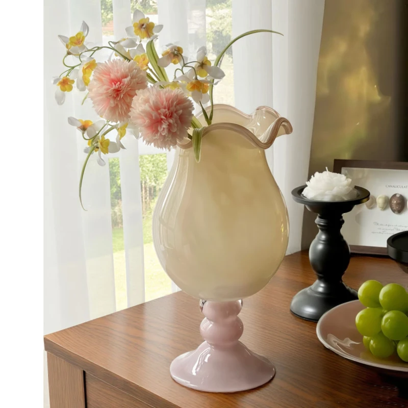 Xinke Home Retro French Wind Lamp Shape Butterscotch  Gu Fenton Style Glass Vase