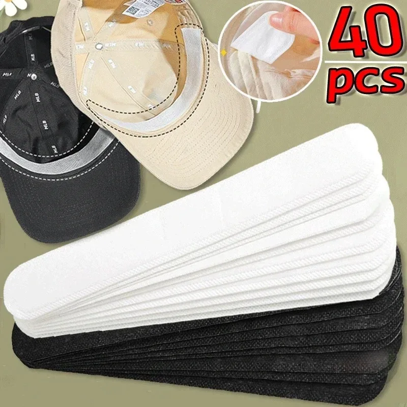 40PCS Hat Sweat Absorber Stickers Summer Cap Liner Bands Sweatband Visor Hats Size Reducer Adhesive Sweat Absorbing Strips Pads