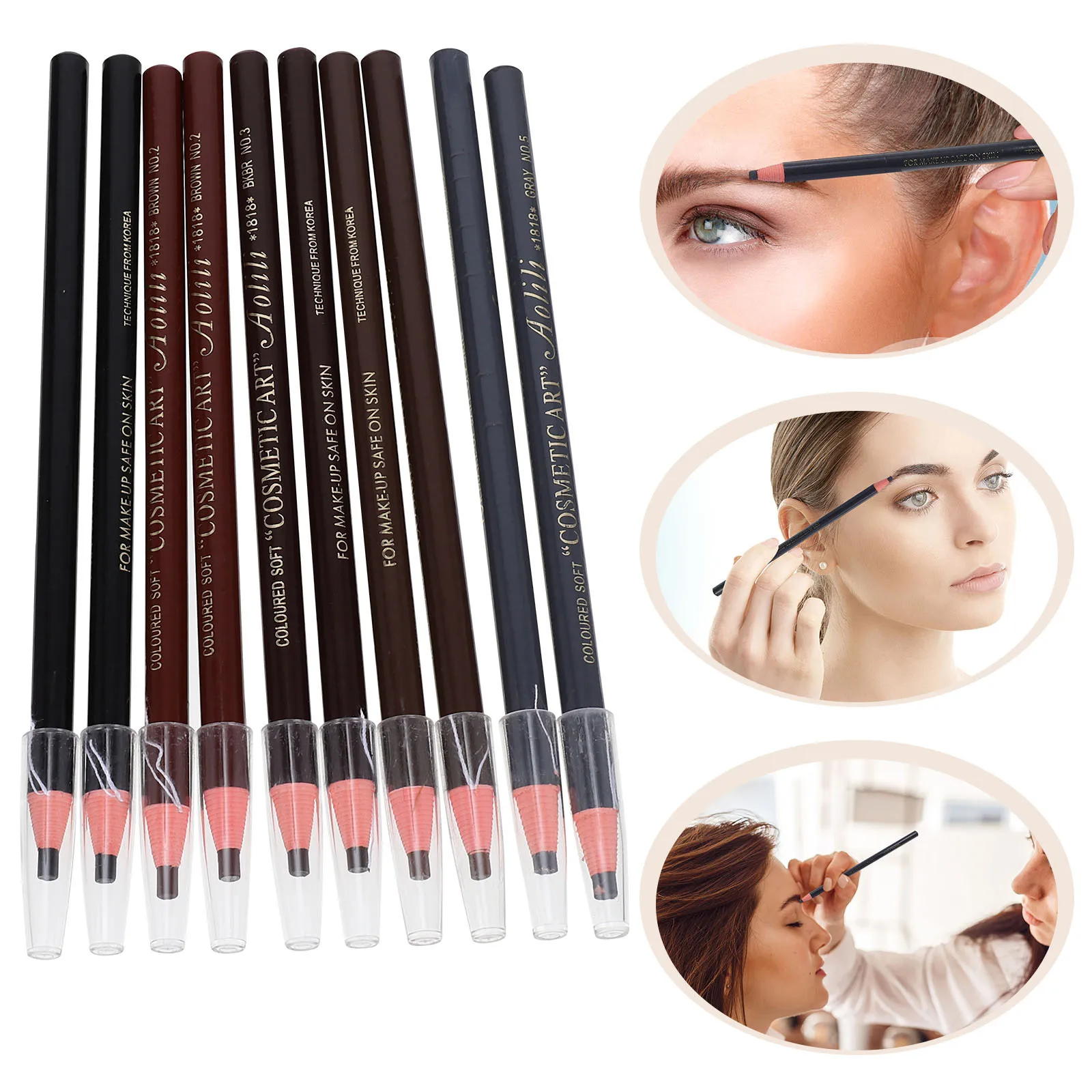 10 stücke Wasserdichte Stifte Langlebige Natürliche Form Tragbare Make-Up-Tools Für Reise Salon Frauen Bleistifte Augenbraue Zeichnung Werkzeuge Stirn