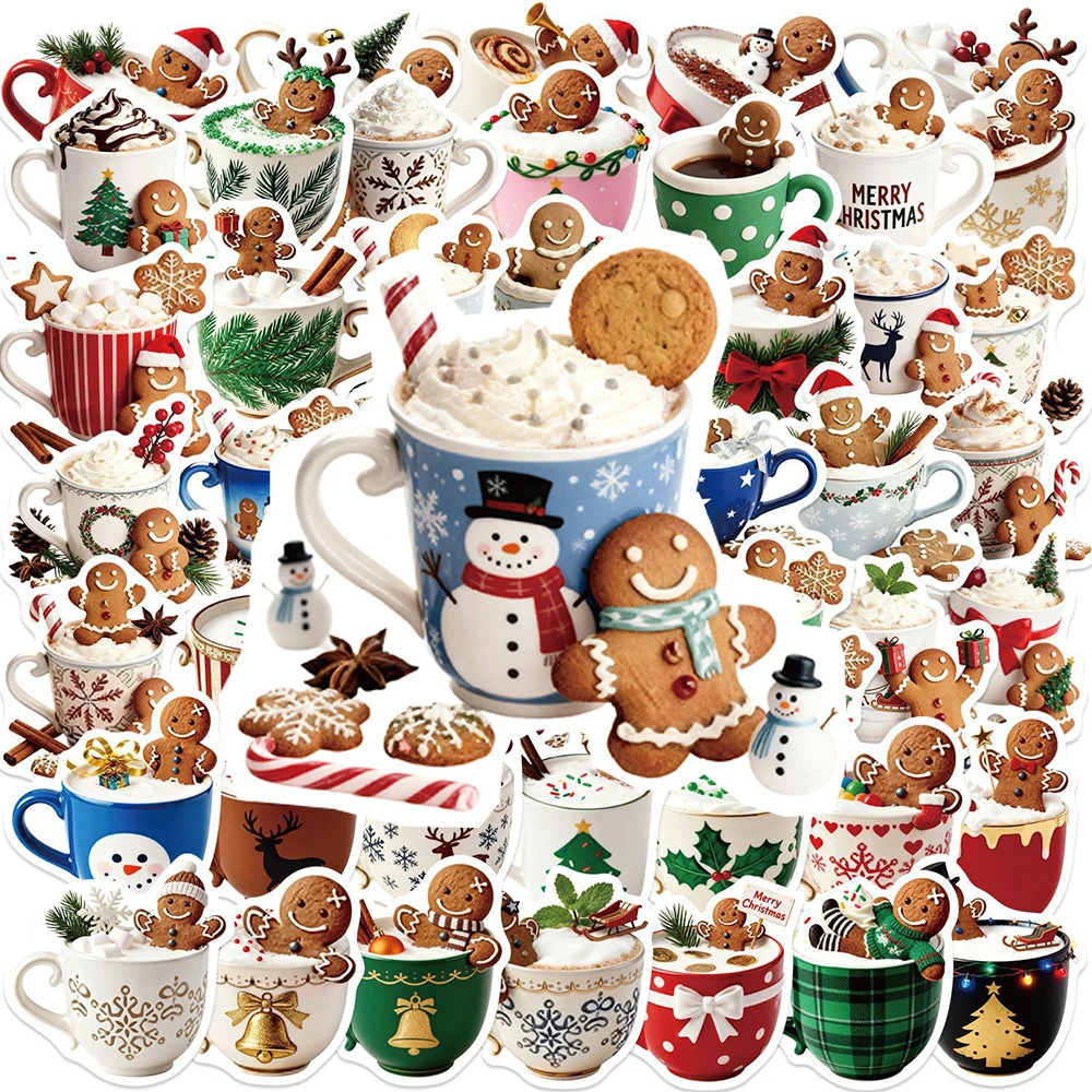 

10/30/50pcs Retro Cute Christmas Coffee Graffiti Stickers Cartoon Gingerbread Man Decals for Notebook Laptop Car PVC Sticker Toy
