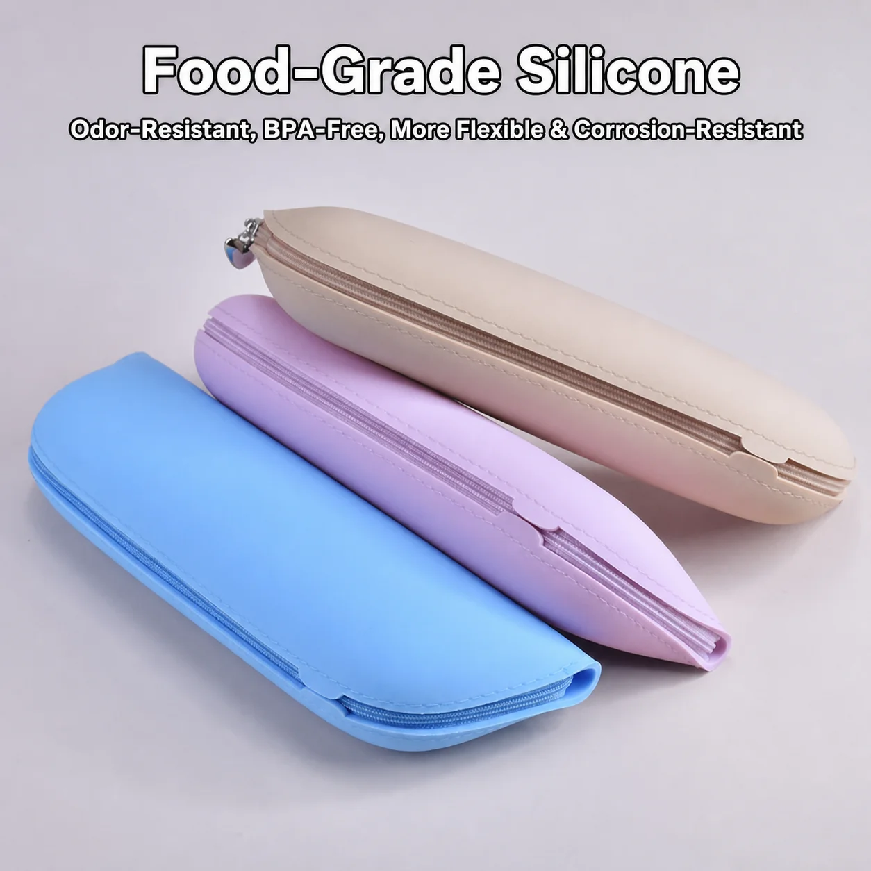 Silicone Cosmetic Pouch Thickened Portable Storage Bag Makeup Brush Bag Modern Minimalist Zipper Storage Bag For Makeup Brush