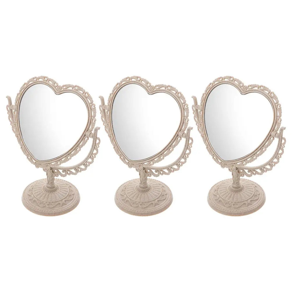 3pcs-vintage-tabletop-makeup-mirror-dual-sided-heart-design-stable-color-reflection-for-dressing-table-desk-vanity