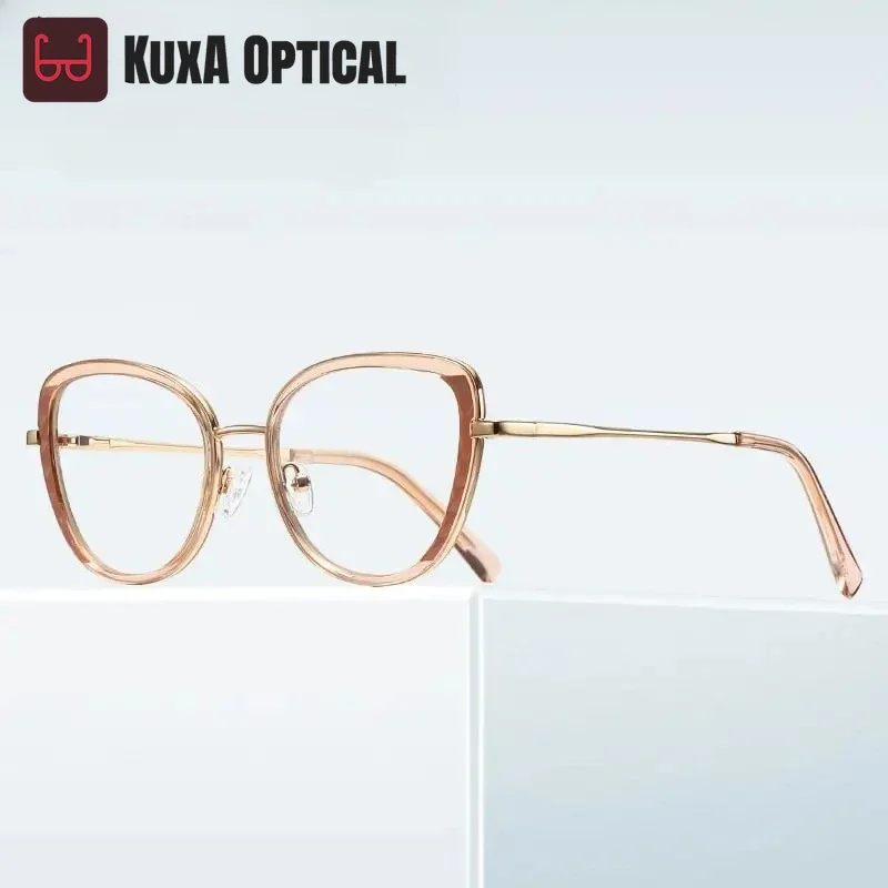 

KUXA женские очки супер качества из чистого титана, гибкая дужка, оптическая оправа для очков для женщин, рецепт по рецепту