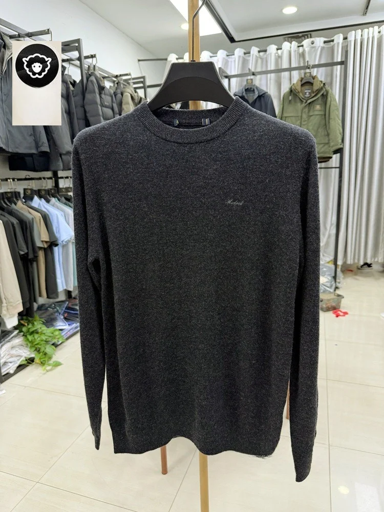 

Мужской свитер из чистой шерсти Long Sve round Ne с вышитым логотипом на груди, весна-осень, удобный повседневный модный вязаный шерстяной...
