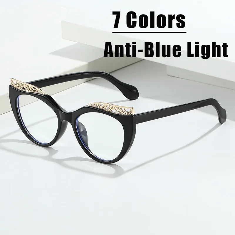 New Color Blocked Personalized Cat Eye Plain Glasses Women's INS Style Anti Blue Light Minimalist Trendy Glasses Eye Protection