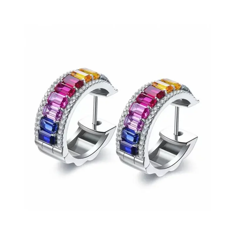 

Ruif High Quality 925 Silver Lab Created Gradient Rainbow Sapphire Earrings for Women Temperament Party Anniversary Gift Set