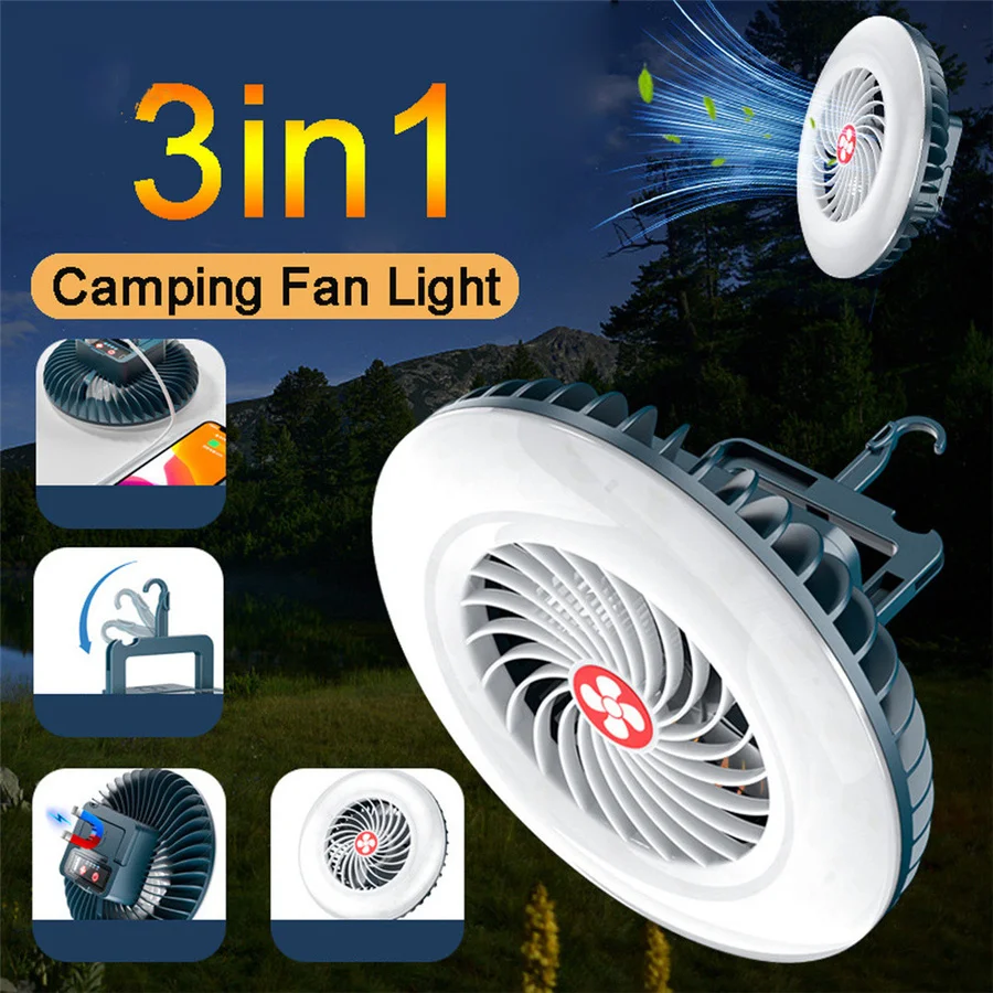 Multifunction Waterproof Rechargeable Fan Camping Light Outdoor Tent Lamp Fishing Hiking Fan Lamp Portable Emergency Night Light