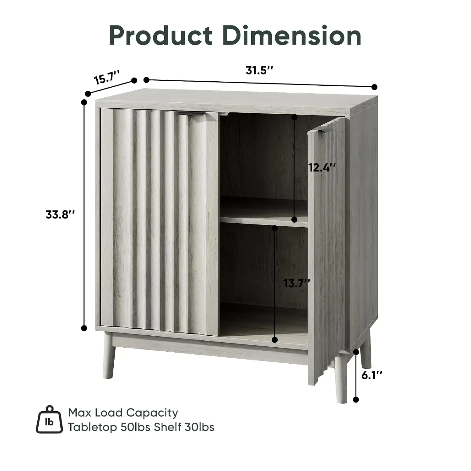Modern Fluted Sideboard Cabinet With Wave Carved Doors & Heavy-Duty Design, Coffee Bar Entryway Storage, 31.5