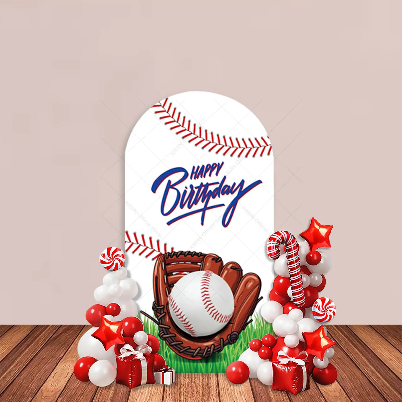 Happy Birthday Arch Backdrop Cover Football Basketball Baseball Rugby Soccer Sports Star Boy 1st Birthday Party Decor Background