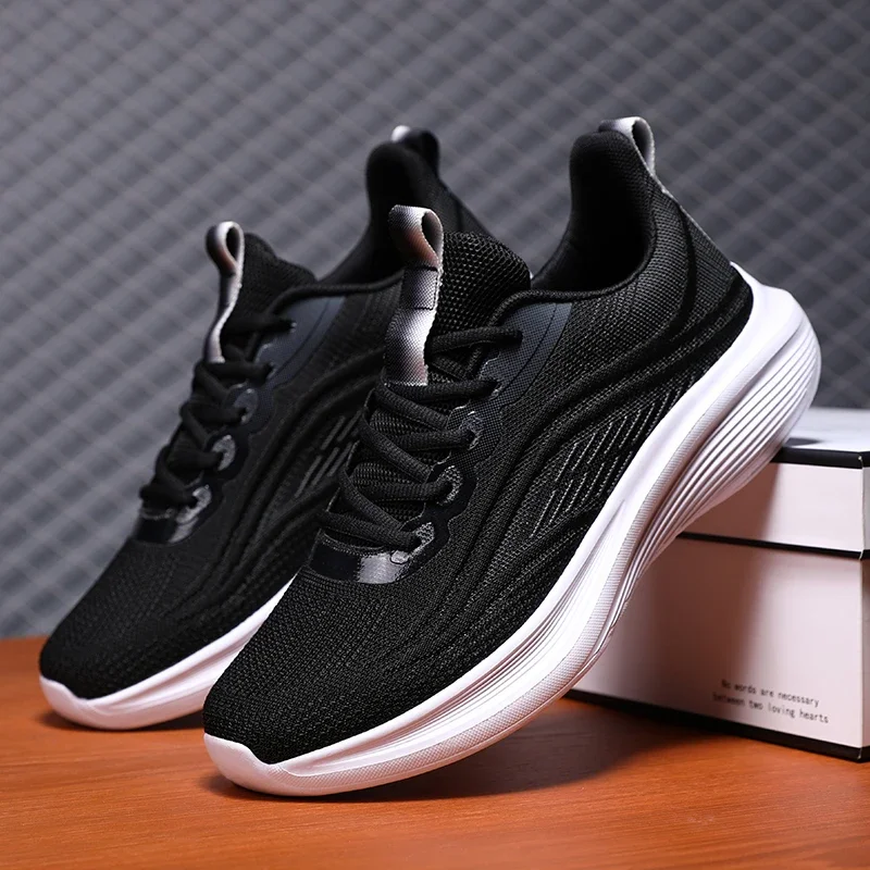 

Summer Black Casual Sneakers Men Fashion Knit Breathable Platform Women's Sports Shoes Lightweight Outdoor Men's Running Shoes