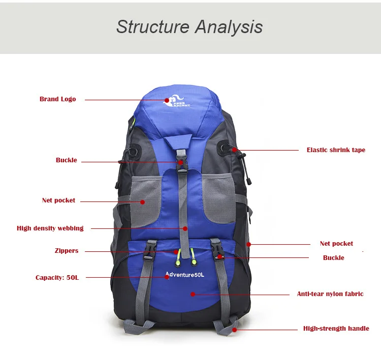 50l Wander-Trekking-Rucksack wasserfester Camping-Tages rucksack Rucksack Outdoor-Männer reisen Trekking-Kletter rucksack Free Knight – Detail 12