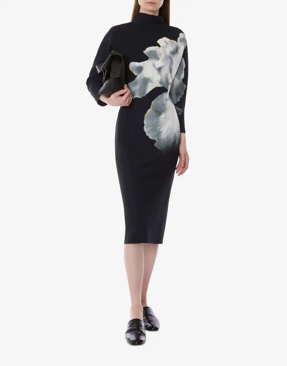 Customized Classic Jersey Pattern Straight High Collar Midi Dresses Bespoke Occasion Dresses Modern Style Casual Sizes Available