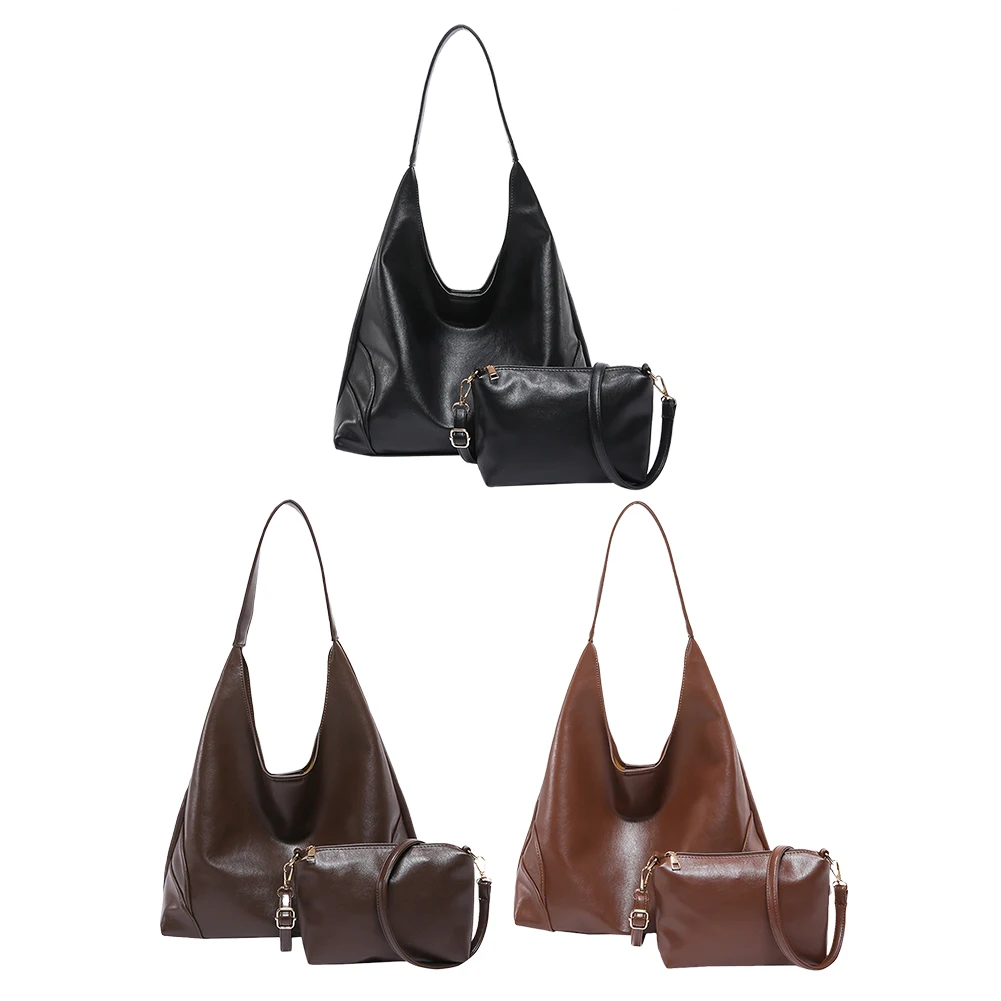 

2pcs Women PU Leather Slouchy Hobo Bag Adjustable Strap Shoulder Purse with Coin Purse Tote Bag Hobo Bag for Work Travel