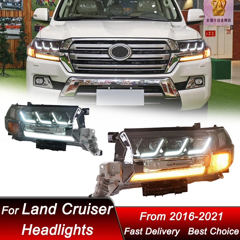 

Поп-автомобильные светодиодные фары для Toyota Land Cruiser LC200 2016-2021 Lexus Style, полностью светодиодные обновленные линзы проектора, аксессуары для фар