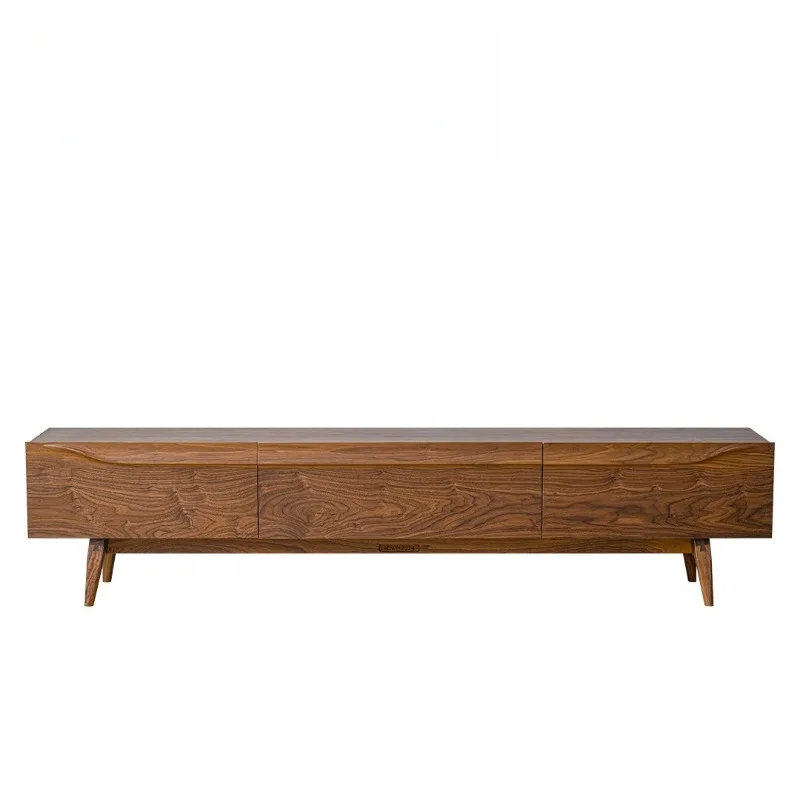 

Design solid wood audio-visual cabinet whole board black walnut modern simple TV cabinet
