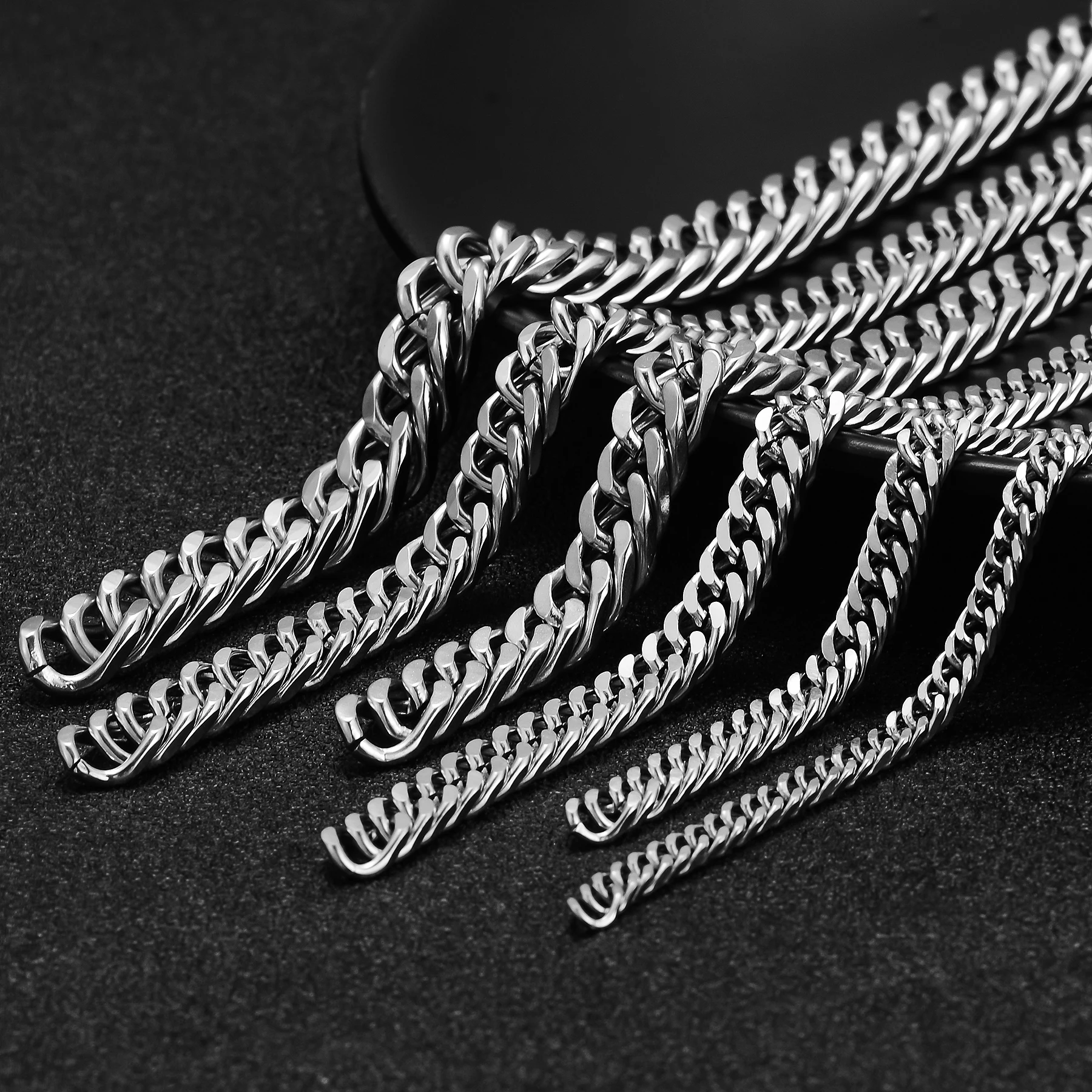 1 Meter 3,5mm-8mm Punk Edelstahl Kubanische Panzerkette für Damen und Herren, Hip-Hop Miami Halskette, Herrenschmuck Großhandel – Detail 5