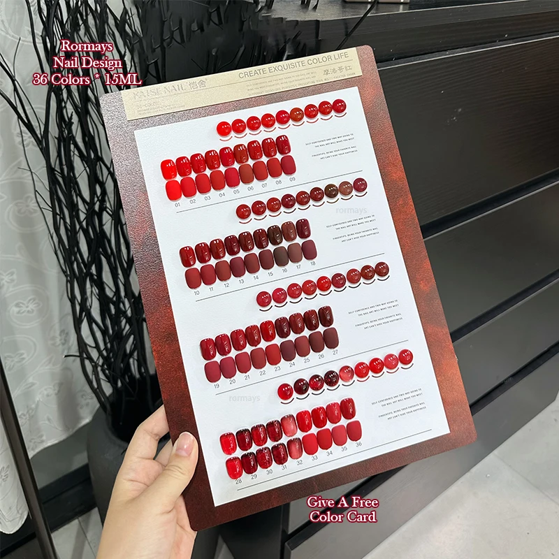 

Rormays 36 Color gel Polished Red Set Semi Permanent Mixed gel with Case Color Card Rose Red UV Primer 15ML Nail Art Factory