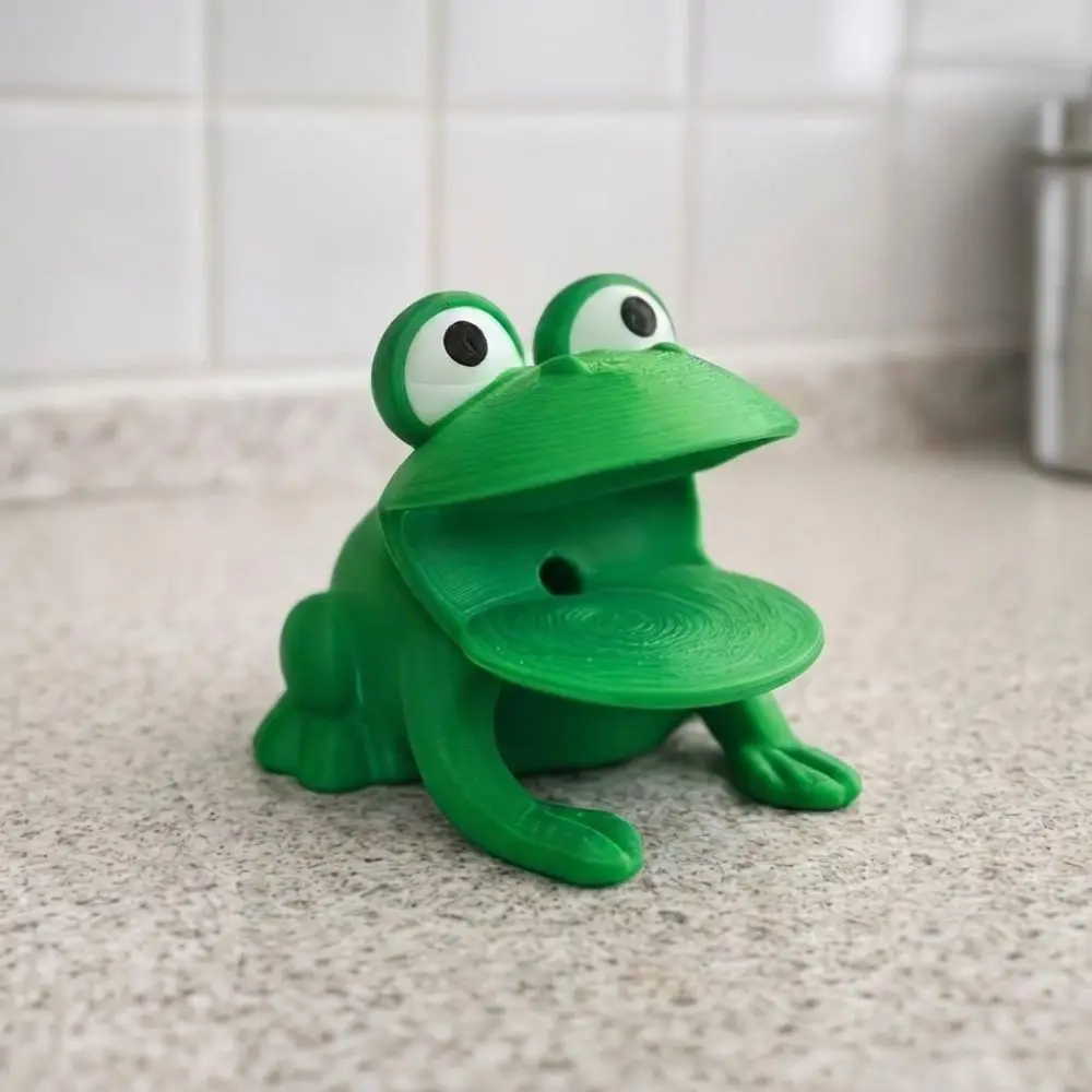 3D Printed Frog-Shaped Sponge Storage Rack Self-draining with Drain Hole Sponge Drain Holder Big Mouth Frog Cartoon view 5