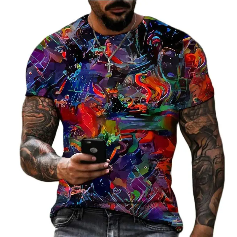Summer New Ink Oil Painting Art Graffiti 3D Harajuku Printed Men Women Casual Avant-Garde O-Neck Short Sleeve T-shirt Fashion