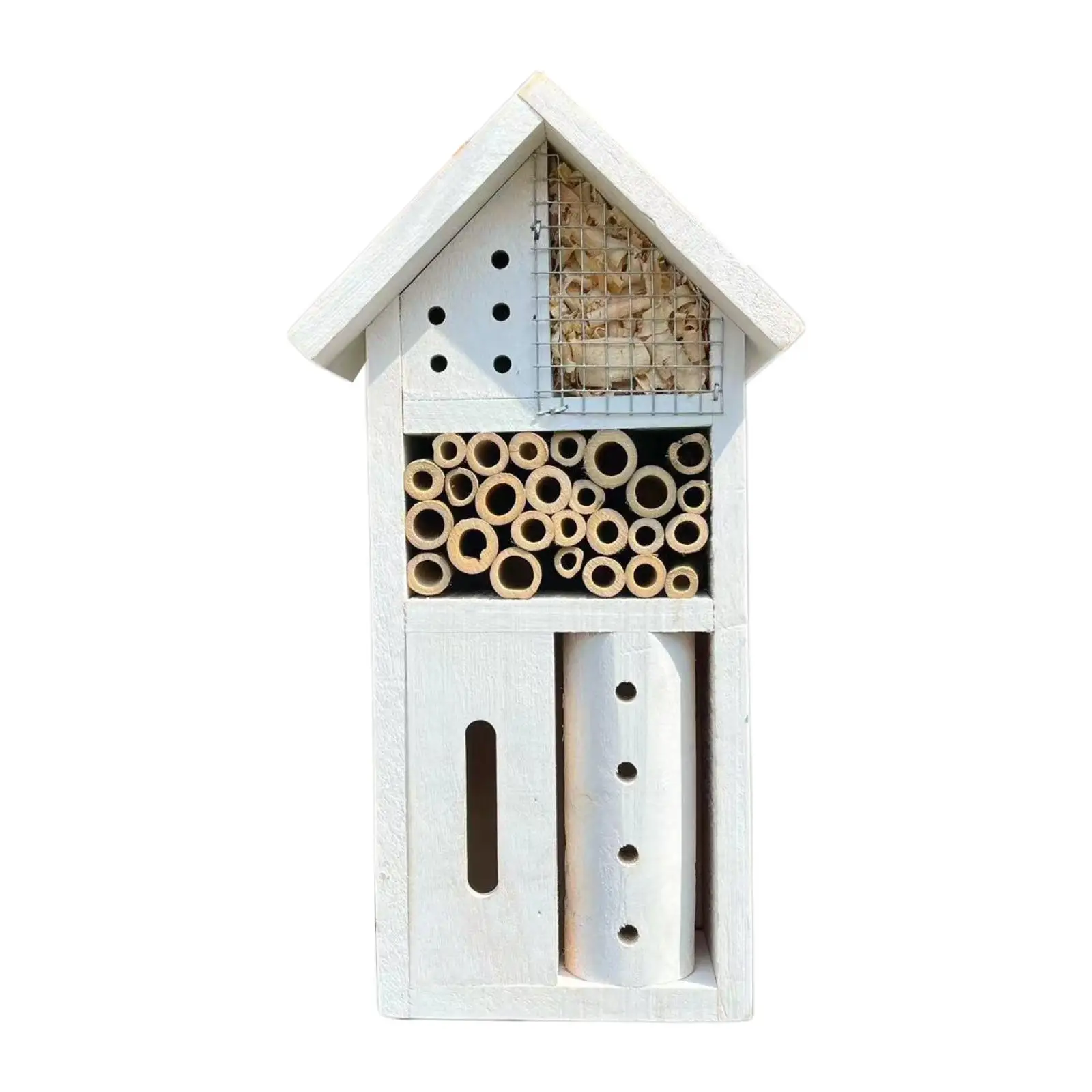 Wooden Bee Birdhouse Weather Resistant Bug Hotel Pollinator Nest Box for Backyard Outdoor Biodiversity
