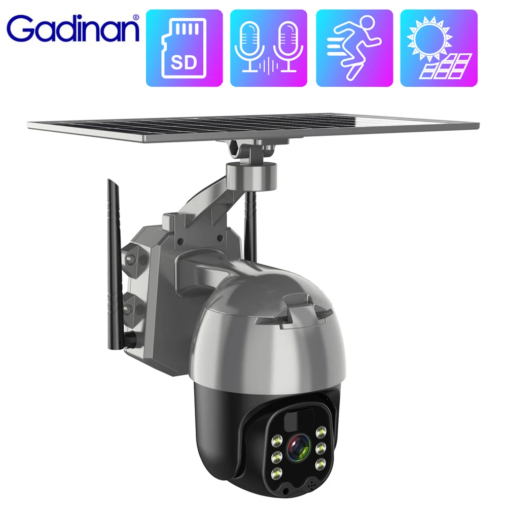 

Gadinan 4G Solar WIFI IP Camera 3MP PTZ Cloud Storage PIR Motion Detection Battery Outdoor CCTV Video Surveillance Night Vision