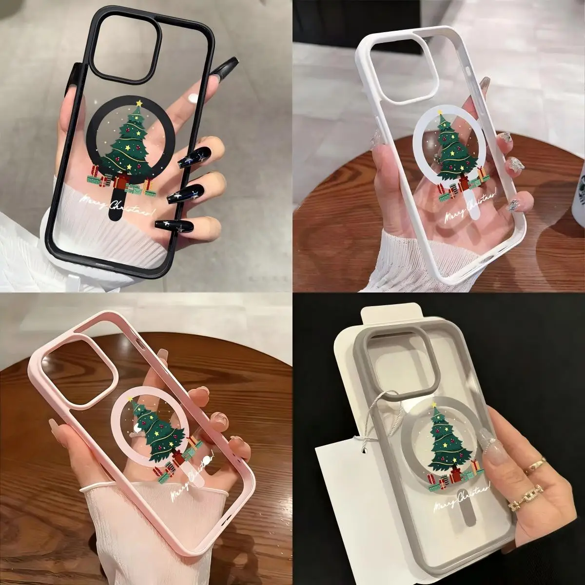 HOT Cases for Samsung Galaxy A17 A27 A37 A57 S26 S25 A16 A36 A56 FE Plus Edge Ultra 4G 5G Acrylic Magnetic Christmas Tree Clear